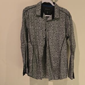INC International Concepts Gray Floral Casual Button Down Shirt